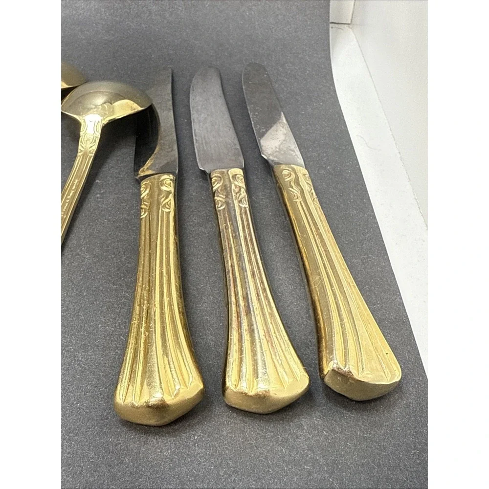 Vintage Towle Supreme Aristocrat Gold Electroplate Cutlery Korea 23 Pieces 80's